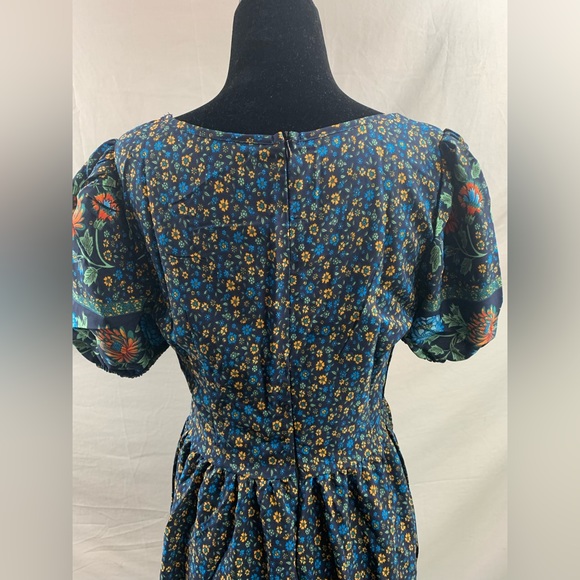 Blue Boho Ditsy Floral Print Sweetheart Neck Ruffle Hem Dress - Picture 10 of 10